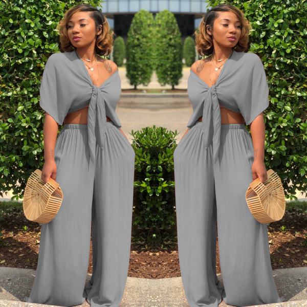 Sexy strapping deep V wide leg pants two-piece nightclub outfit
