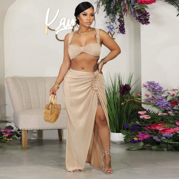 Sexy Sling Split Long Dress Two Piece Nightclub Suit