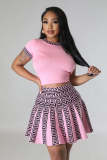 Fashion round neck short sleeved pleated two-piece set