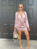 Casual solid color double layer door edge shirt dress