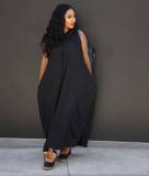 Fashion cape style sleeveless pocket loose fitting dress