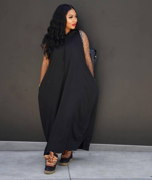 Fashion cape style sleeveless pocket loose fitting dress