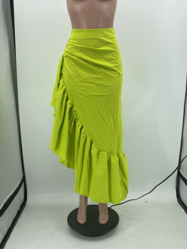Sexy solid color irregular ruffled skirt