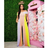 Fashionable and Sexy Off Shoulder Colorful Stripe Printed Jumpsuit