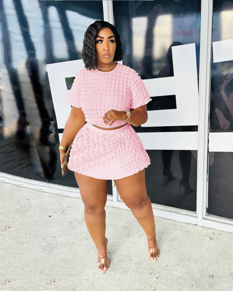 Popcorn Fabric Two Piece Skirt Set