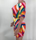 Women's colorful printed off shoulder loose fitting piece