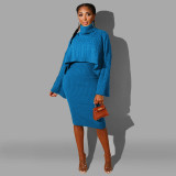 High neck sweater skirt two-piece set