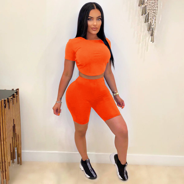 Sexy Beach Two Piece Fashion Open Button Capris Short Sleeve Solid Color Set