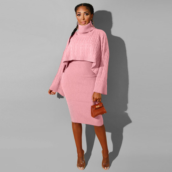 High neck sweater skirt two-piece set