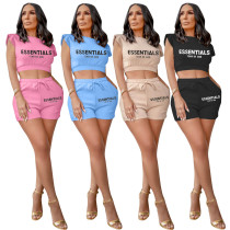 Letter Round Neck Sleeveless Open Bellybutton Sexy Two Piece Set Letter Round Neck Sleeveless Open Bellybutton Sexy Two Piece Set