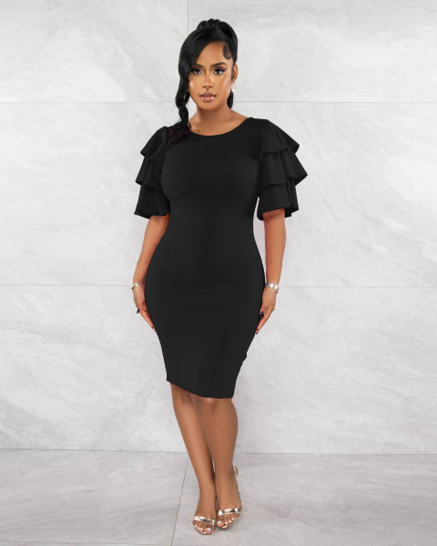 Fashion Women's Solid Color Slim Fit One Step Dress