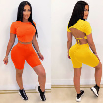Sexy Beach Two Piece Fashion Open Button Capris Short Sleeve Solid Color Set Sexy Beach Two Piece Fashion Open Button Capris Short Sleeve Solid Color Set