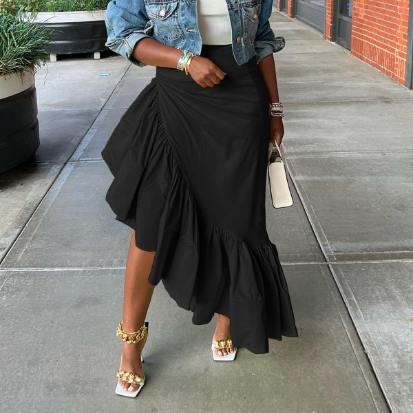 Sexy solid color irregular ruffled skirt