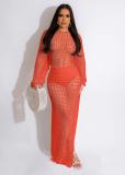 Fashionable and sexy hollow out knitted hand hook tassel dress