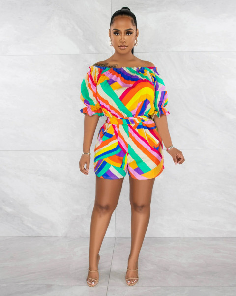 Women's colorful printed off shoulder loose fitting piece