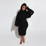 High neck sweater skirt two-piece set