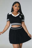 Women's knitted elastic sports 100 fold skirt sweater short set 4 colors