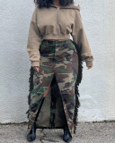 Women's fashion and personality camouflage wash water Su high slit skirt