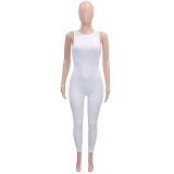 Sports Tank Top Jumpsuit Solid Color Pants