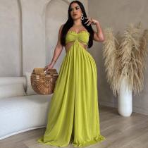 Sexy Chiffon Wrapped Chest Naked Back Wide Feet Jumpsuit