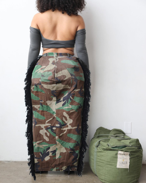 Women's fashion and personality camouflage wash water Su high slit skirt