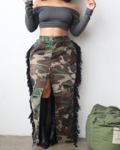 Women's fashion and personality camouflage wash water Su high slit skirt Women's fashion and personality camouflage wash water Su high slit skirt