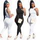 Sports Tank Top Jumpsuit Solid Color Pants