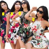 Sleeveless sexy backless printed jumpsuit