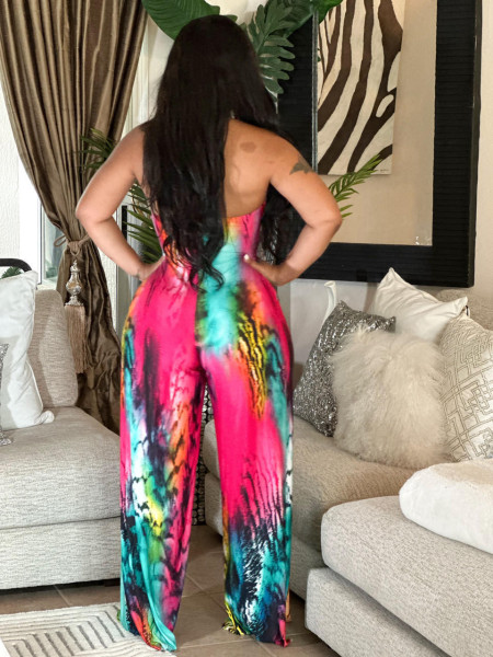 Sexy positioning printed drawstring jumpsuit