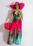 Sexy positioning printed drawstring jumpsuit