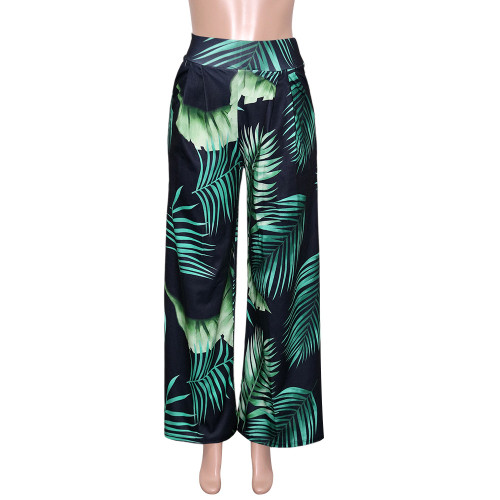 Casual wide leg pants with high waist printed pants
