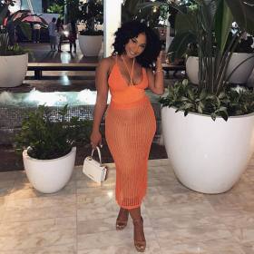 Women's fashion and sexy suspender with bare back one piece top and hollowed out knitted skirt set