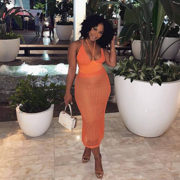 Women's fashion and sexy suspender with bare back one piece top and hollowed out knitted skirt set