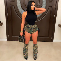 Sexy Women's Camo Hot Pants Leg Set Three Piece Camo Shorts