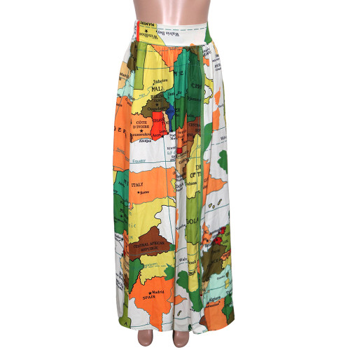 Women's casual printed zipper split elastic waist skirt with multiple colors