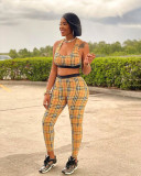 Fashion Plaid Print Set Sexy Tank Top Pants Two Piece Set