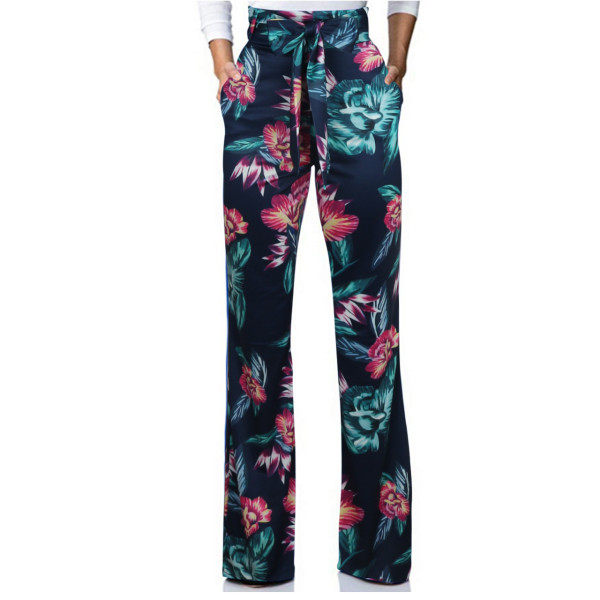 Casual wide leg pants with high waist printed pants