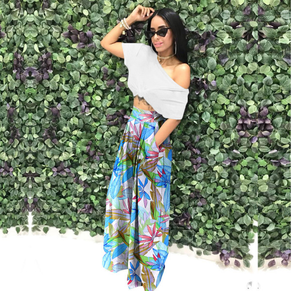 Casual wide leg pants with high waist printed pants
