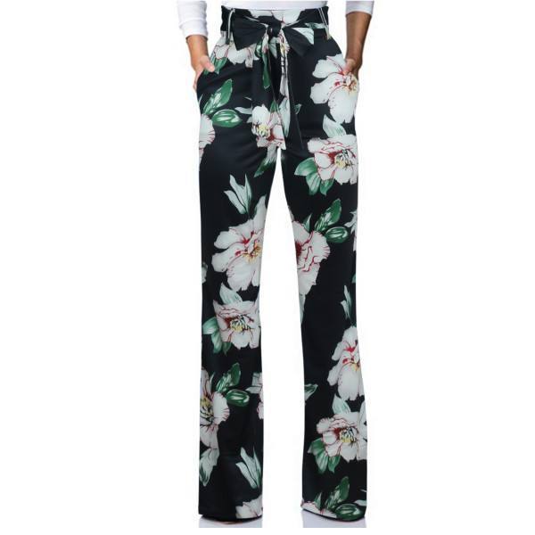 Casual wide leg pants with high waist printed pants