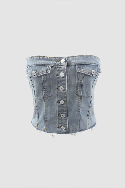 Chest wrapped denim tight corset style short top vest