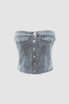 Chest wrapped denim tight corset style short top vest Chest wrapped denim tight corset style short top vest