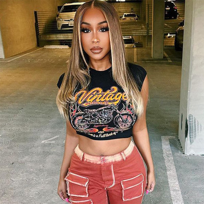 Printed Pin Open Neck T-shirt Top