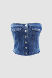 Chest wrapped denim tight corset style short top vest