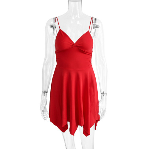 Women's sexy V-neck strap dress with irregular hem