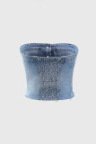 Chest wrapped denim tight corset style short top vest