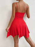 Women's sexy V-neck strap dress with irregular hem