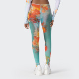 Tight printed wrap chest jumpsuit, long pants, casual set