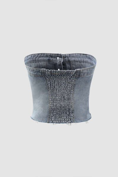 Chest wrapped denim tight corset style short top vest