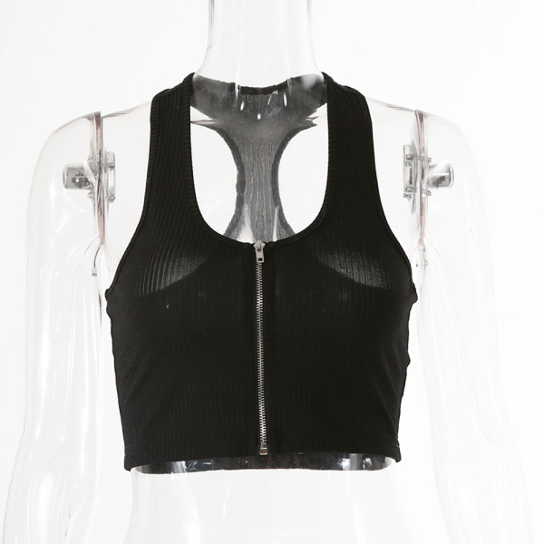 Sexy Umbilical Zipper Tank Top Spicy Girl Slim Solid Sleeveless Top