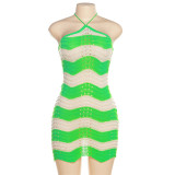 Fashion Jacquard Knitted Contrast High Waist Slim Fit Short Dress